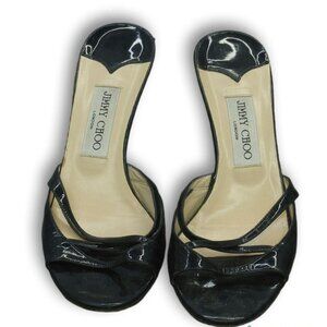 Jimmy Choo Black Patent Leather Kitten Heel Sandals – Size 37.5